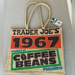 Trader Joe's Jute Tote Bag with Coffee Beans Design Vintage Style NWT 1967